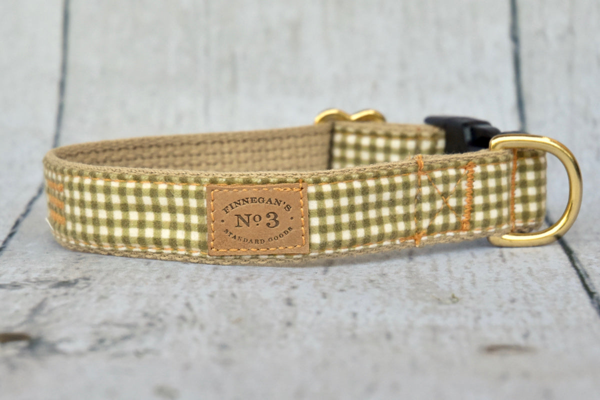 1" Olive Check Flannel Collar