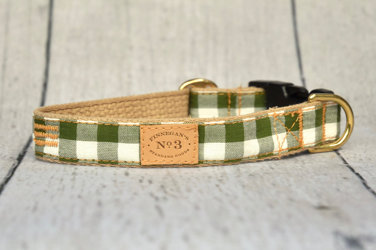 1" Olive Big Gingham Collar